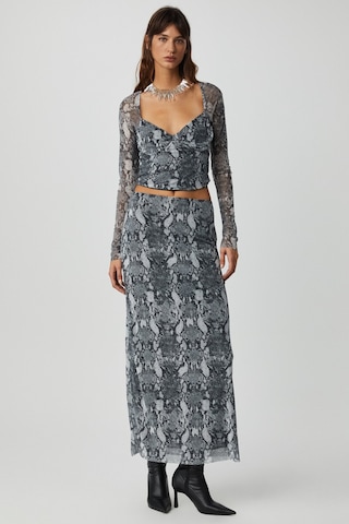 Grimelange BEULAH Kadın Maxi Boy Slim Fit Beli Lastikli Tül Batik Desenli Yılan Desenli Etek