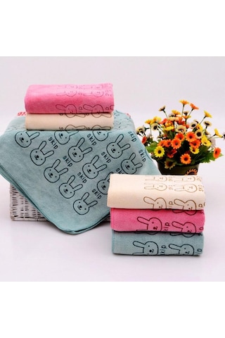 Emici Mikrofiber Havlu Banyo Kurutma Bezi Sevimli Tavşan El Yüz Havlusu Sarı