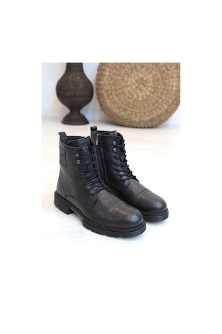 Konfores 1418 Anatomik Tabanlı Hakiki Deri Fermuarlı Erkek Spor B Siyah