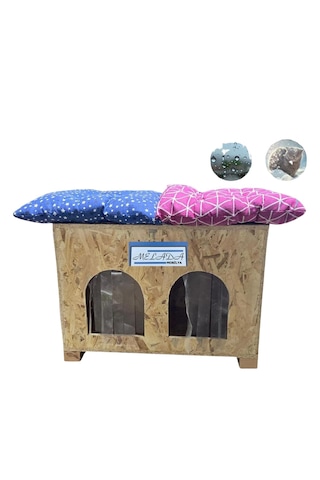 Reyo Kedi Evi Dış Ortam Uygun Ahşap Double Osb Minderli 61 x 41 CM