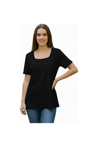 Lyvean Kare Yaka Oversıze Kısa Kollu Tshirt Siyah
