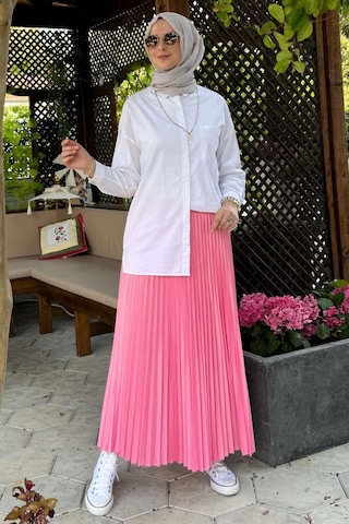 Rabia Şamlı Eliz Pembe Plise Etek Normal