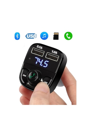 Carx8 Araç Fm Transmitter Bluetooth Çakmaklık Girişli Usb Sd Kart