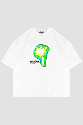 Tarzsokak We Born Baskılı Beyaz Oversize Unisex