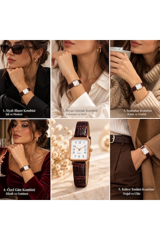 Kadın Kol Saati Rose Gold Kasa, Deri Kordon Rose Gold - Siyah
