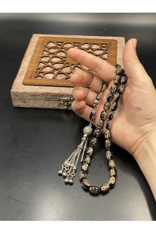 Onurlu Tesbihane Golden Rozalin Uçak Camı Tesbih Siyah 8x12 Mm Erkek Tesbihi Gümüş Onurlu Tesbihane Golden Rozalin Uçak Camı Tesbih Siyah 8x12 Mm Erkek Tesbihi Gümüş