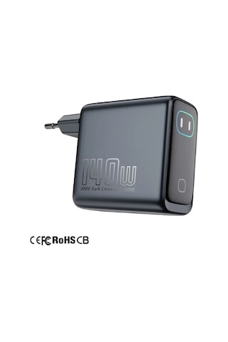 Gan Power Gn-05 140w 4 Portlu Gan Hızlı Şarj Cihazı + 60w Hızlı Şarj Kablosu Hediyeli - Tft Akıllı Renkli Ekran, Yapay Zeka Sıcaklık Kontrollü Adaptör .