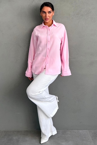 Madmext Pembe Keten Kadın Gömlek Mg2797