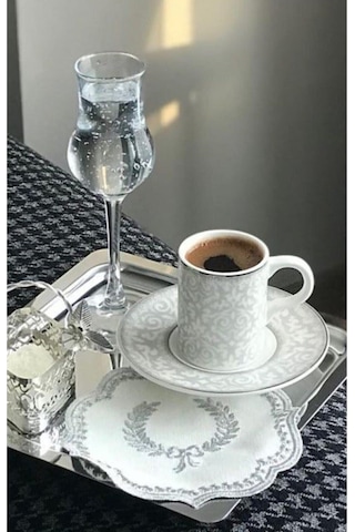 Abant 6'lı Lüx Kare Paslanmaz Çelik Gümüş Renk 21x21cm Kahve Servis Sunum Tepsisi&tabağı