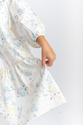 Oliventhekid Bebe Yaka Nakışlı Önden Düğmeli Poplin Kız Çocuk Elbise Ekru Ekru