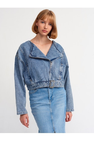 Dilvin Sıfır Yaka Motorcu Mont Mavi