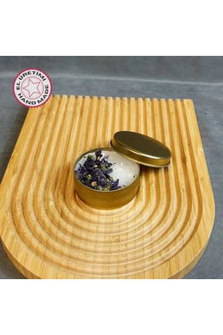 Uretti - Makbule 3845 7748 El Yapımı Gold Metal Kutuda Beyaz Mum - Mor Çiçek Beyaz