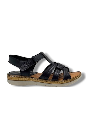 Ellanor S-050-26 Hakiki Deri Anatomik Taban Kadın Sandalet Siyah