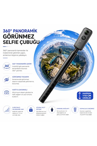 Insta360 Aksiyon Görünmez Selfie Çubuğu 1.1 Metre Siyah