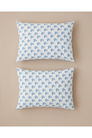English Home Blue Bouquet Kolay Ütülenir 2'li Yastık Kılıfı 50x70 Cm Mavi - Bej