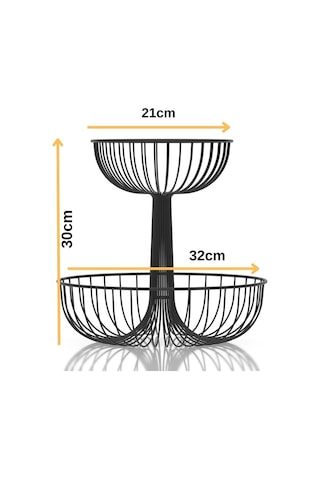 Teknotel Metal Meyve Sepeti Organizer Sepet Mat Siyah Mg530