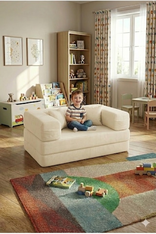 Premium 140x70 Cm Modüler Çocuk Ve Genç Koltuğu Yatak Olabilen Sünger Oyun Alanı Yıkanabilir Kılıf Bej