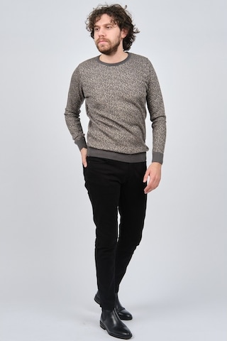 Çizgi Triko Erkek Bisiklet Yaka Slim Fit Desenli Kazak 42554255 G Gri