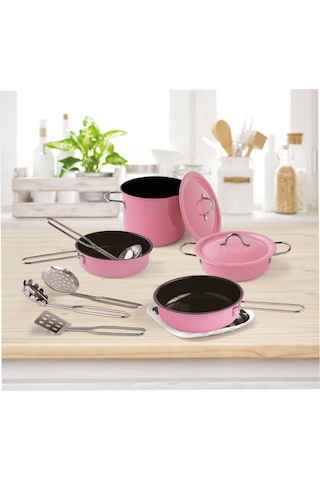 Metal Tencere Seti 11 Parça Yanmaz Emaye Metal Tencere Tava Seti