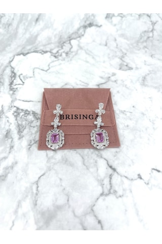 Lady Pembe Baget Taşlı İthal Gümüş Küpe-988 Silver