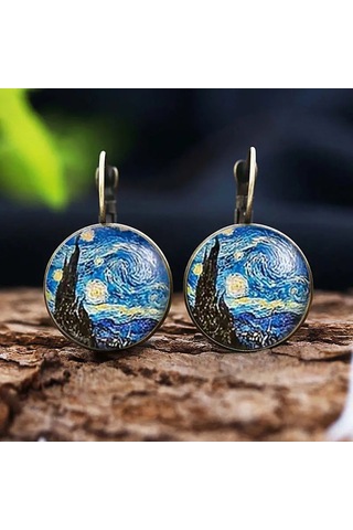 Skycity Van Gogh "yıldızlı Gece" Temalı Sanatsal Küpeler - Zarif Ve Romantik Aksesuar Diğer Çok Renkli