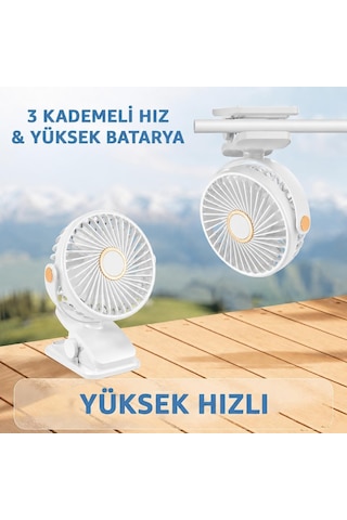 Usb Şarjlı Mini Klipsli Masa Vantilatörü, 3 Kademeli Hız, Gece Lambalı, Sessiz, Taşınabilir, Ev Ofis Kamp İçin