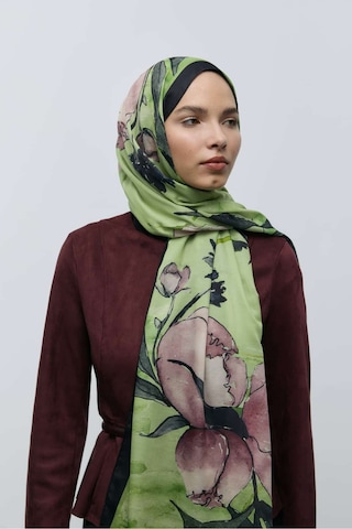 Moda Kaşmir Nileya Desen Pamuk Şal Siyah-yeşil