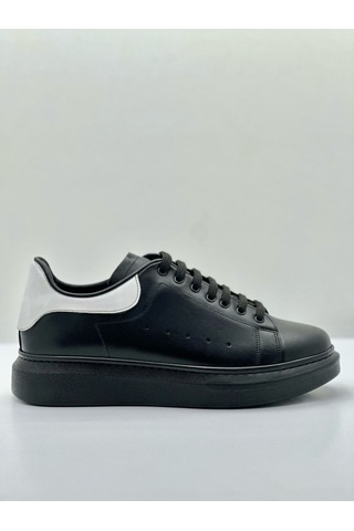 Erkek Hakiki Deri Sneakers Siyah Siyah