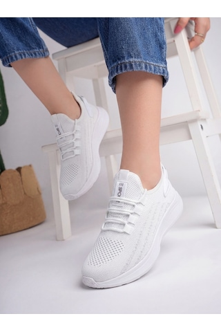 Beyaz Unisex Hafif Triko Sneaker Ortopedi Ayakkabı-015 Beyaz