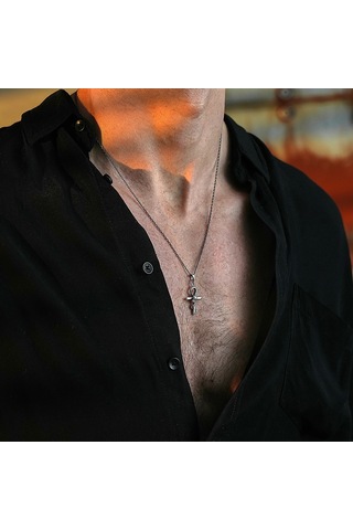 İpek Silver 925 Ayar Gümüş Ankh - Oroborus Unısex Kolye Gümüş