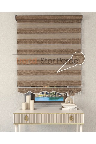 Kahve Boncuklu Zebra Stor Güneşlik Perde Opak Kahve