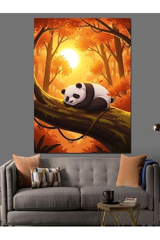 Karizma Tablo Ağaç Altında Panda Ayı Dekoratif Kanvas - Mdf Ahşap Tablo