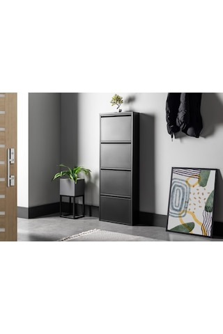 4 Raflı Metal Ayakkabılık Siyah Ayakkabı Rafı Rehome Siyah