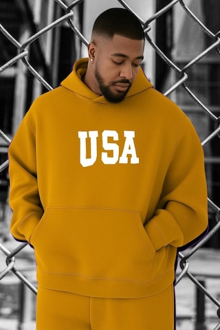Benroma Usa Baskılı Büyük Beden Sweatshırt Sarı