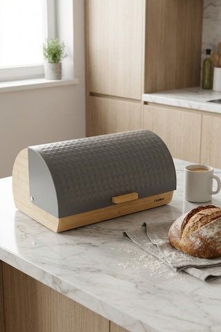 Cooker Lunora Metal Kapaklı Bambu Ekmek Kutusu Ckr4539 Gri