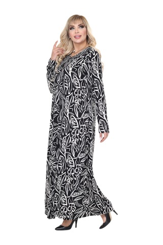 Melsay Butik Siyah Yaprak Desen Uzun Kollu Kadın Tesettür Elbise Siyah