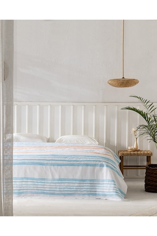 Caresse Çift Kişilik Pamuklu Ecocell Baskılı Pike - Turkuaz 8684427214008 Yeşil