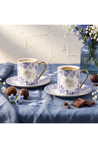 Aryıldız Lavanya Blue 4 Parça 2 Kişilik Kahve Fincan Takımı 90 Ml Çok Renkli