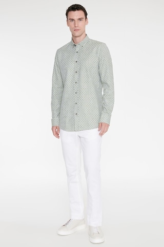 Ac&Co / Altınyıldız Classics Erkek Yesıl %100 Pamuk Slim Fit Dar Kesim Düğmeli Yaka Armürlü Gömlek Yeşil