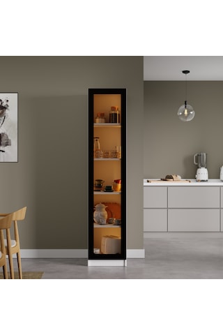 Nero Çok Amaçlı Kiler Dolabı Alüminyum Çerçeveli Cam Kapaklı Led Aydınlatmalı 190x40 Cm Beyaz