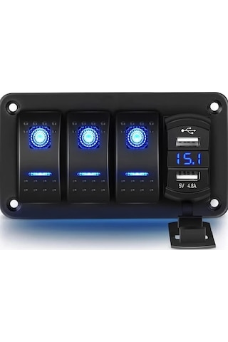 Xuweiwei Mavi 4.8a Cift Usb Sarjli Voltaj Olcerli 3 Yol Anahtar Paneli Rv Kamyon Yat Karavan