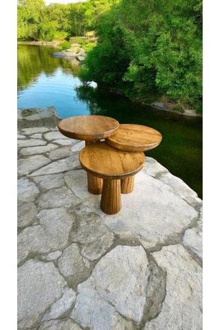 Simillo Wood Wooden Ahşap 3 Lü Set Fitilli Mantar Yan Sehpa Modern Koyu Ceviz Ren Kod:5498049654547 Koyu Ceviz