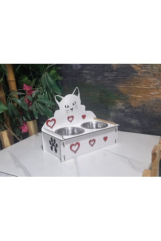 Ahşap Mama Kabı Kedileriniz Için El Yapımı Figürlü Stand