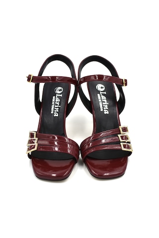 Beyaz Larina Üç Toka Detaylı Topuklu Kadın Ayakkabı Bordo Bordo