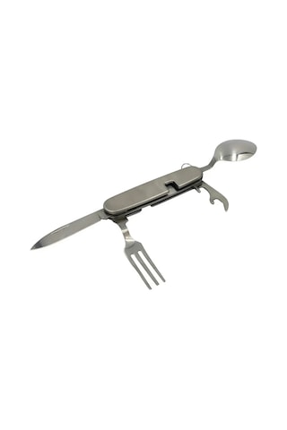 Yolculuk Eşyası Macera Aleti Kamp Outdoor Katlanabilir Çatal Kaşık Kiti Çakı Seti Gümüş