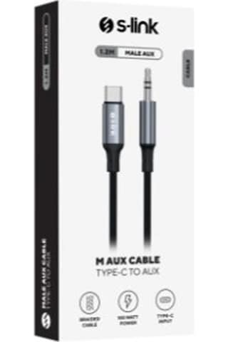 S-link Armor Mc-01 1.2m Type-c To M Aux Örgülü Metal Başlıklı Siyah Ses Kablosu