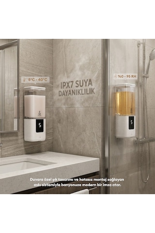 Pizen Aqua Şarjlı Otomatik Sensörlü Sıvı Sabunluk 5 Kademeli Akış Ipx7 Suya Dayanıklı Dijital Ekran Dispenseri Beyaz
