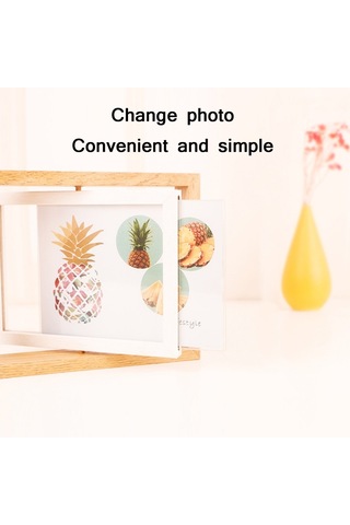 Sones Ahşap Döner Çift Taraflı Salıncaklı Masa Fotoğraf Çerçevesi Boyutu: 8 İnç Kütük + Beyaz