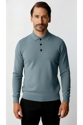 İgs İndigo Standart Fit Dar Kalıp Polo Yaka Düz Uzun Kollu Triko-21900 Mavi