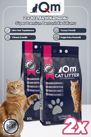 Qm Aktif Karbonlu Süper Premium Bentonit Kedi Kumu 10 L X 2 Adet